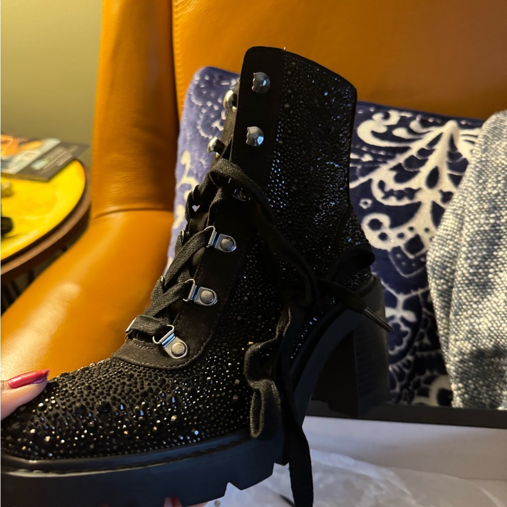 INC International Concepts Black Lace Up Studded Boots cozy comfortable.